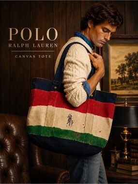 Vintage Polo Ralph Lauren Distressed Canvas Tote Bag XL Carryall Unisex
